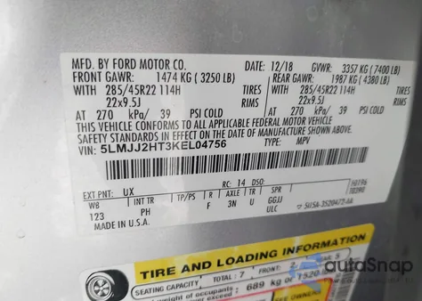 2019 Lincoln Navigator Select z USA, uszkodzony, nr VIN 5LMJJ2HT3KEL04756